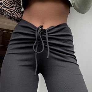 Princess Polly Black V-Cut Waist Strappy Ribbed Pants